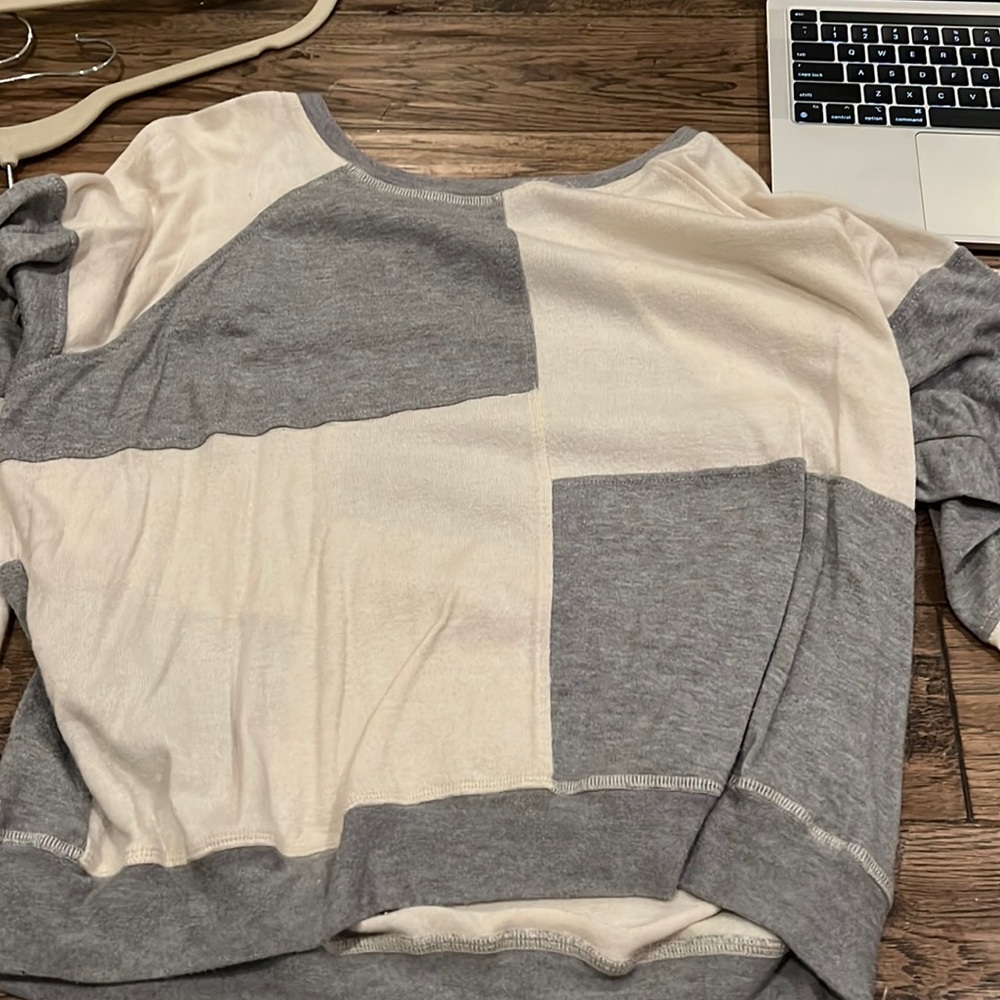 Grey and white sweatshirt